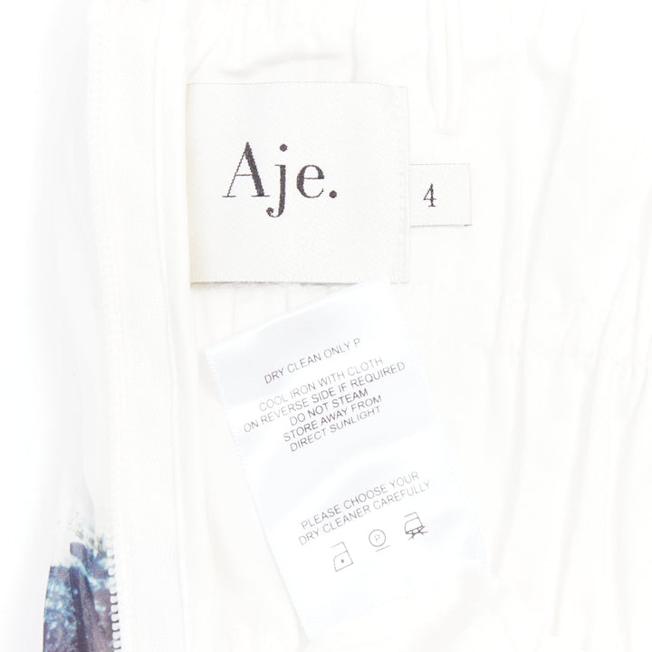 AJE Celestial white multicolor abstract paint print pleated mini dress UK4 XXS