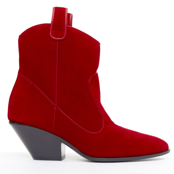GIUSEPPE ZANOTTI Elna 55 red velvet leather cuban western cowboy boots EU36