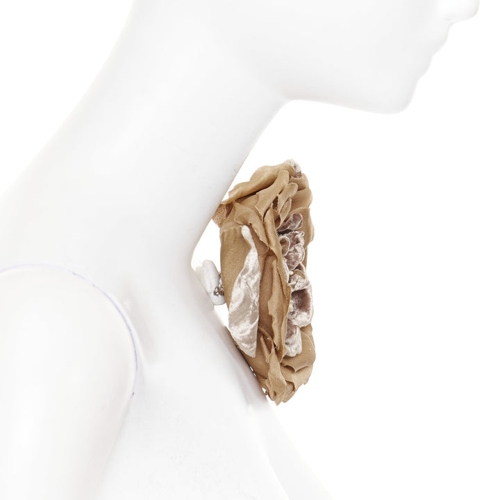 rare SAINT LAURENT 2022 X Large Wild Rose gold crushed velvet silk pin brooch