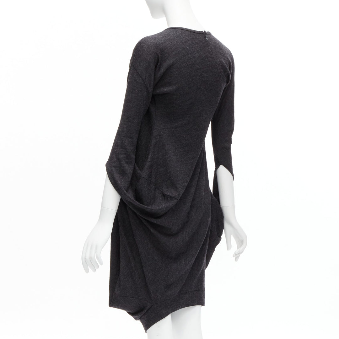 JUNYA WATANABE 2008 100% wool grey asymmetric infinity sleeve draped dress XS