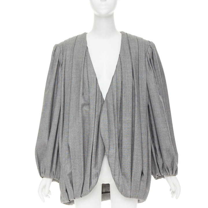 LOUIS VUITTON 2023 Runway grey pleated balloon sleeves power shoulder jacket