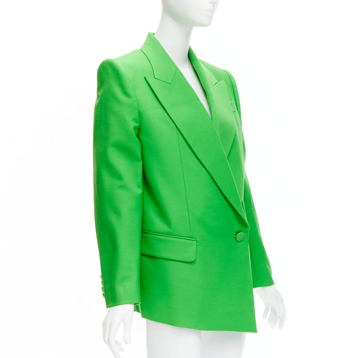 ALEXANDER MCQUEEN 2022 green wool double breasted wrap blazer jacket IT38 XS