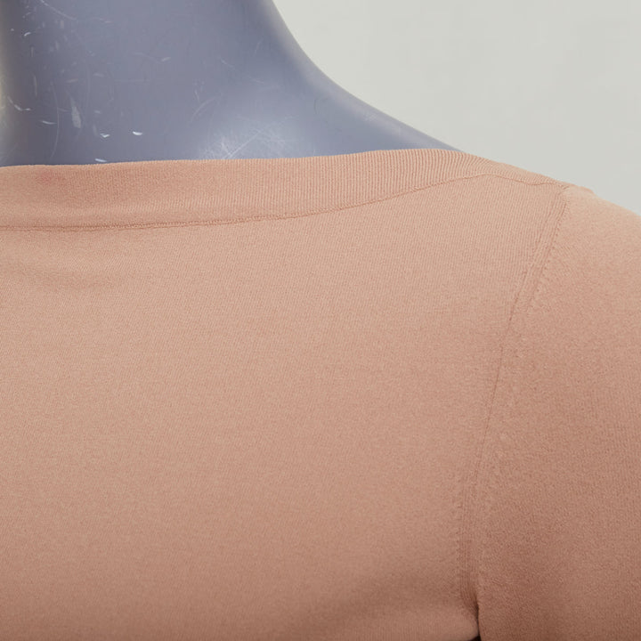 ALAIA tan nude viscose blend cropped sleeved bateau neck sweater FR36 S