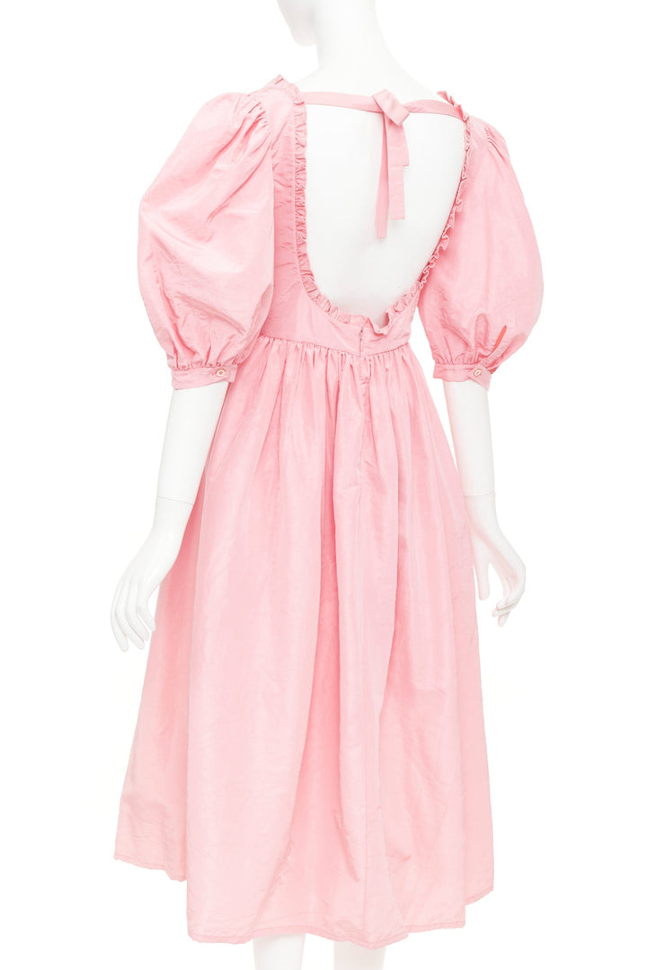 MIU MIU 2020 pink silk white flower embroidered smocked Cottage dress IT40 S