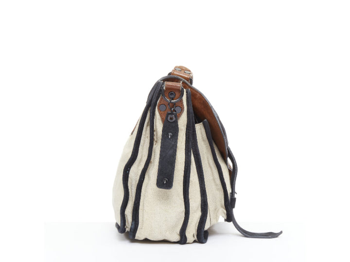 PROENZA SCHOULER PS1 beige canvas brown black leather top handle satchel bag