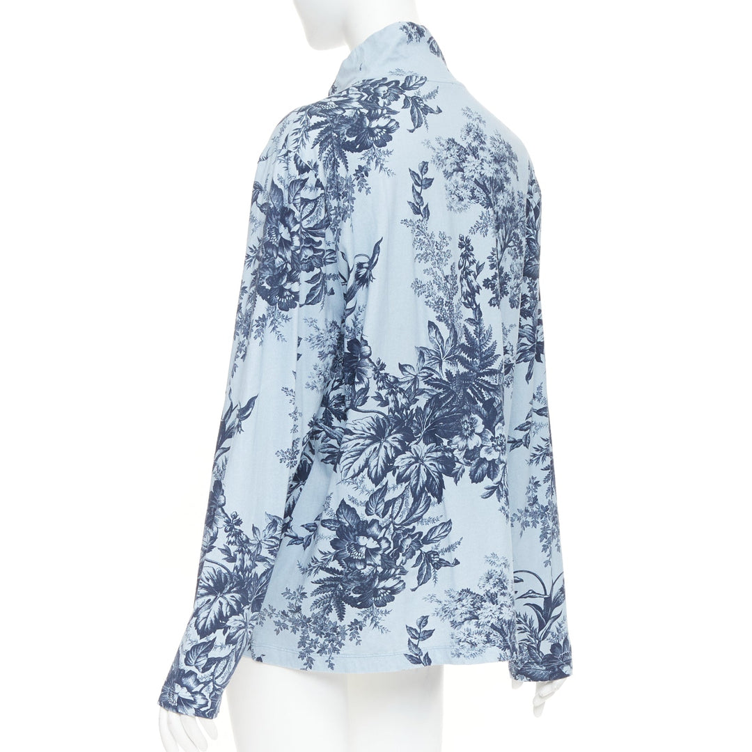 ERDEM 2022 Victor blue cotton Pembridge floral toile print turtleneck tshirt XL
