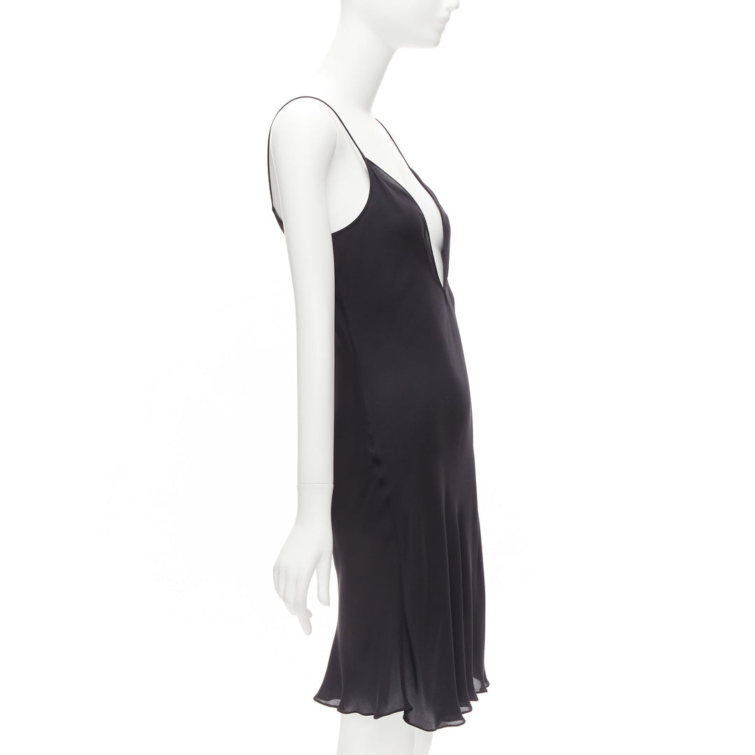 OSCAR DE LA RENTA 2018 100% silk black plunge neck slip dress US0 XS