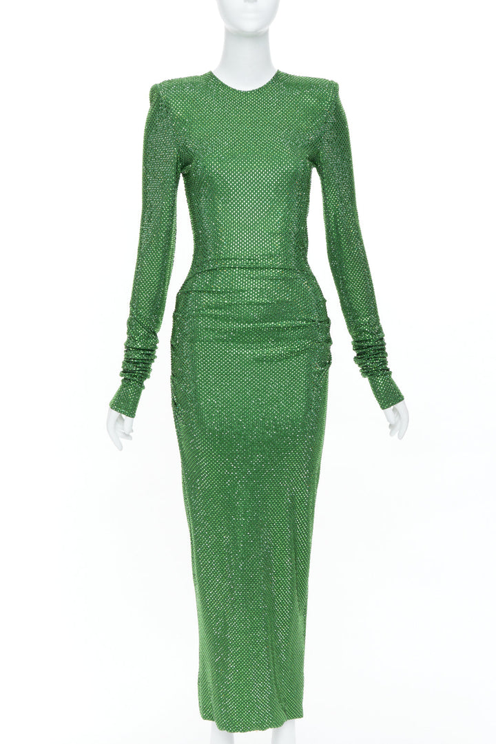 ALEXANDRE VAUTHIER COUTURE SS2019 Runway green crystal pad shoulder dress FR36 S
