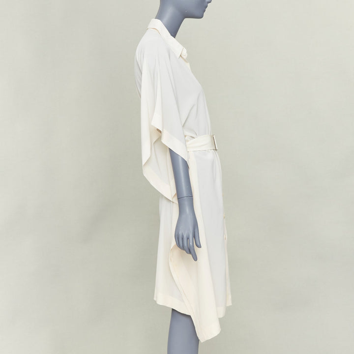 HERMES ivory silk kimono kaften sleeves belted shirt dress FR40 S