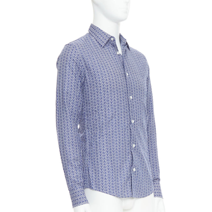 MAISON MARGIELA blue white cotton knitted print dress shirt Sz 1 S