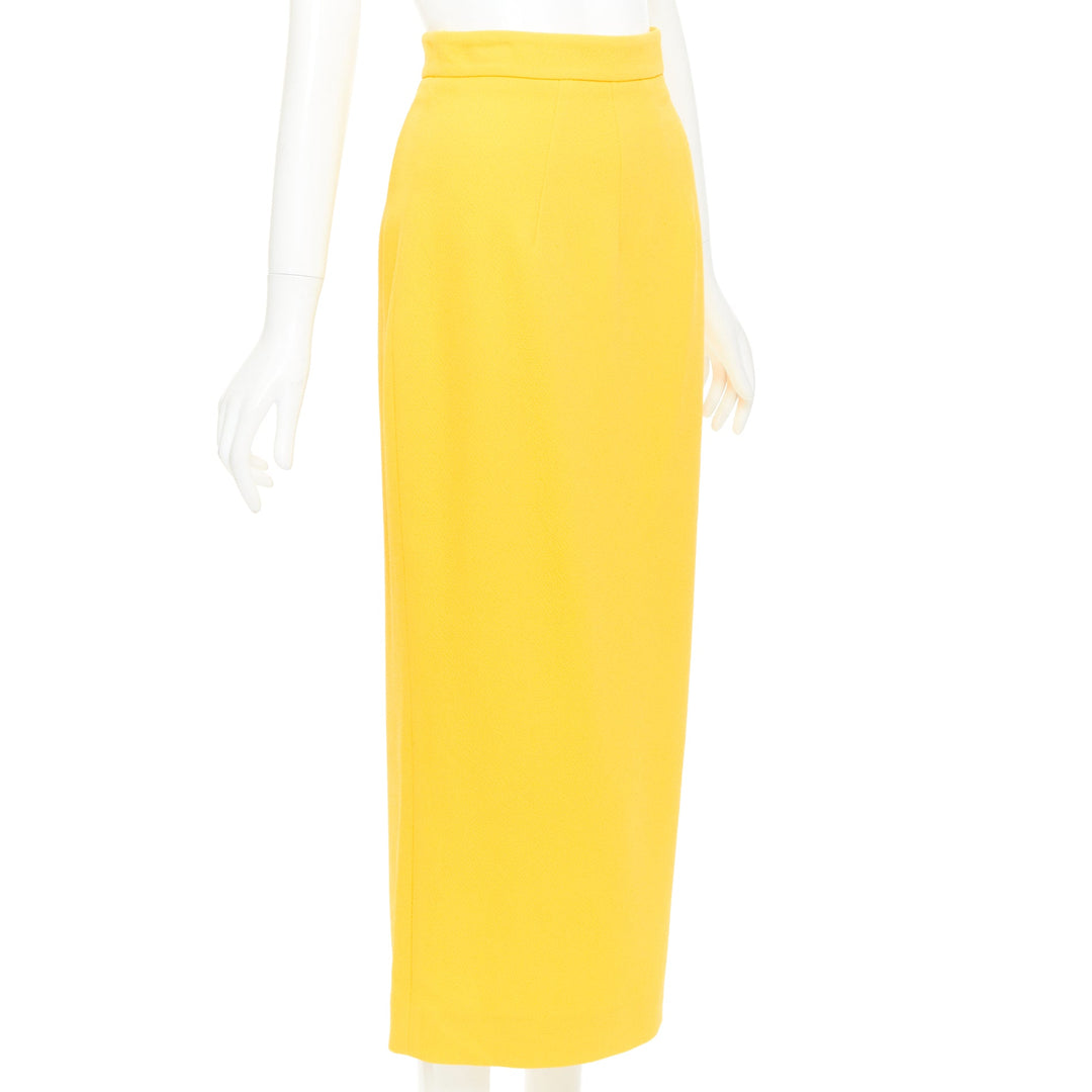 EMILIA WICKSTEAD yellow double crepe high waisted darted pencil skirt UK8 S