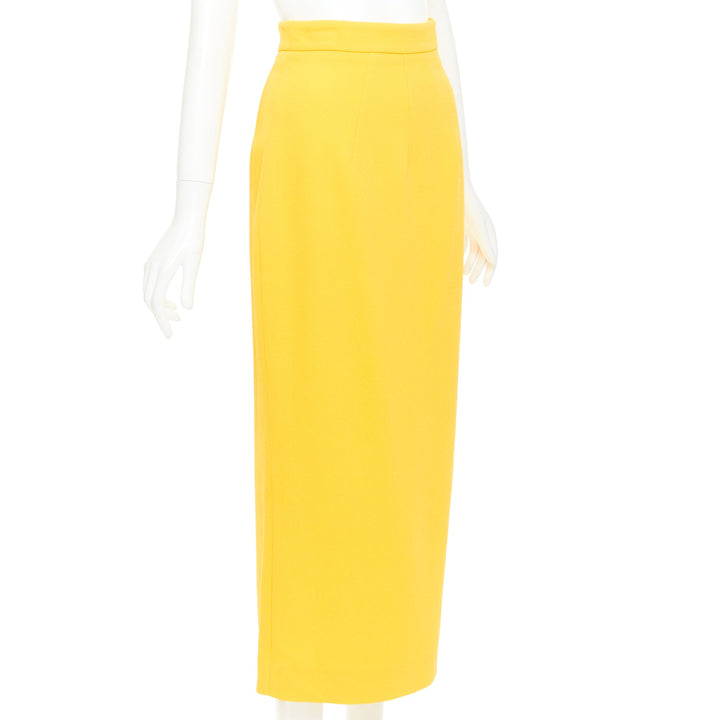EMILIA WICKSTEAD yellow double crepe high waisted darted pencil skirt UK8 S