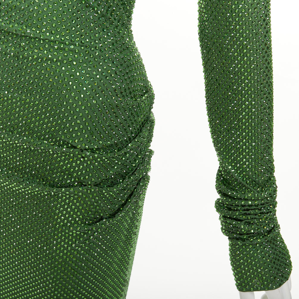 ALEXANDRE VAUTHIER COUTURE SS2019 Runway green crystal pad shoulder dress FR36 S
