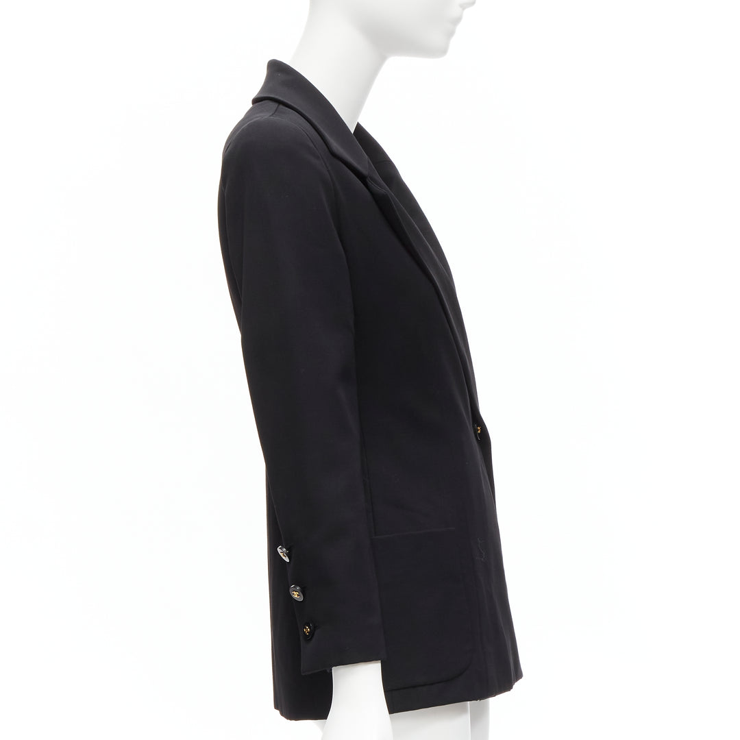 CHANEL 94A Vintage black wool gold CC button monogram lining blazer FR34 XS