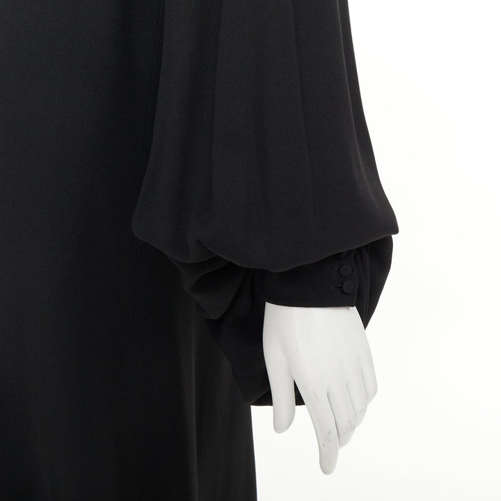 SAINT LAURENT 2013 black acetate blend hooded bishop sleeve dress gown FR36 S