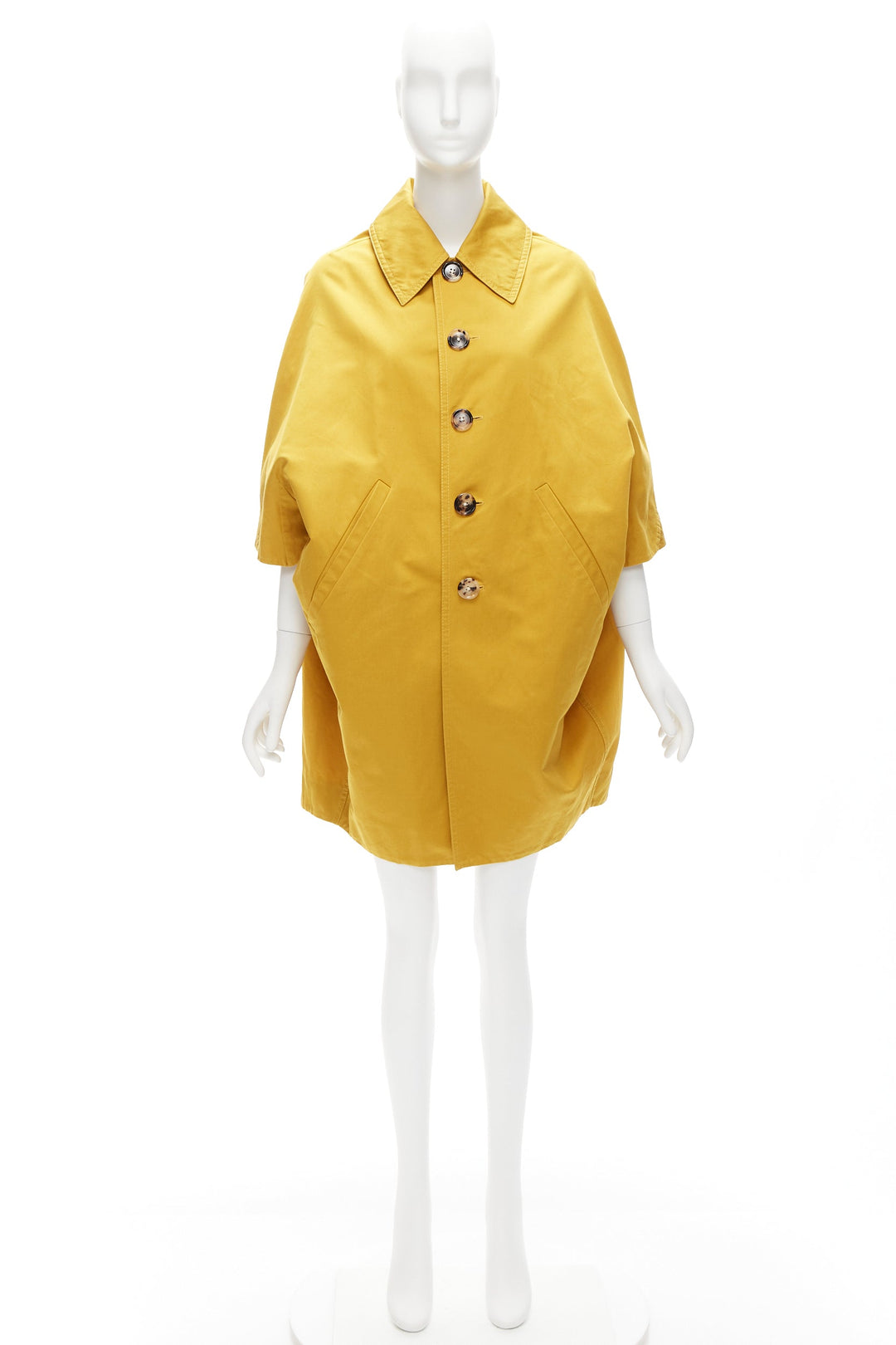 MARNI mustard yellow cotton linen cocoon cropped sleeves coat IT36 XS
