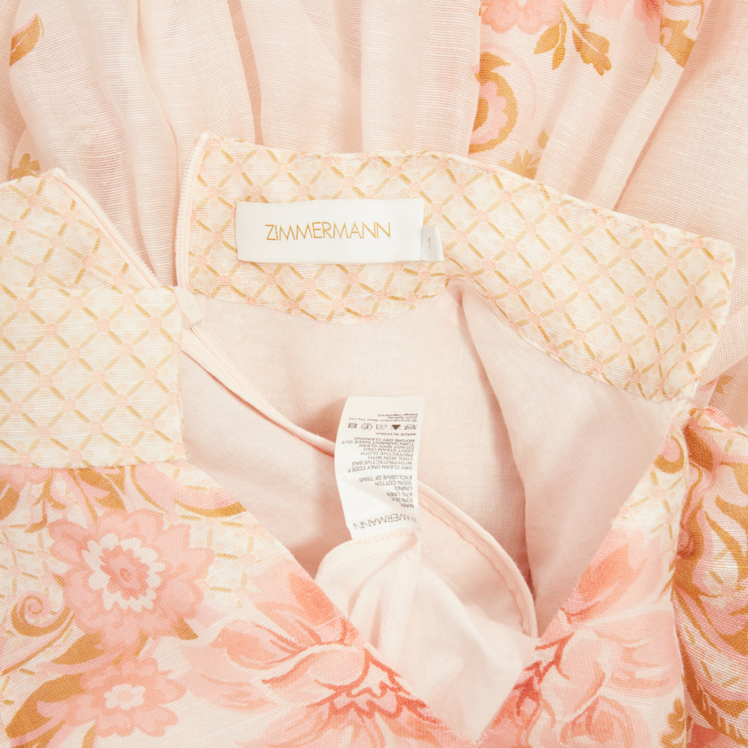 ZIMMERMANN 2022 Runway Postcard Bow rose pink silk linen organza dress US1 XS