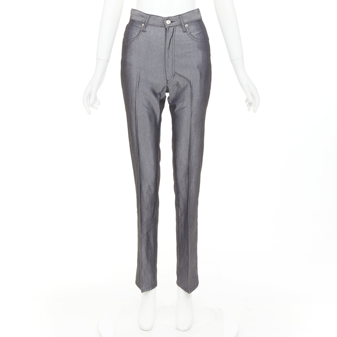 FENDI JEANS Vintage grey yellow logo tab pocket high waisted slim pants