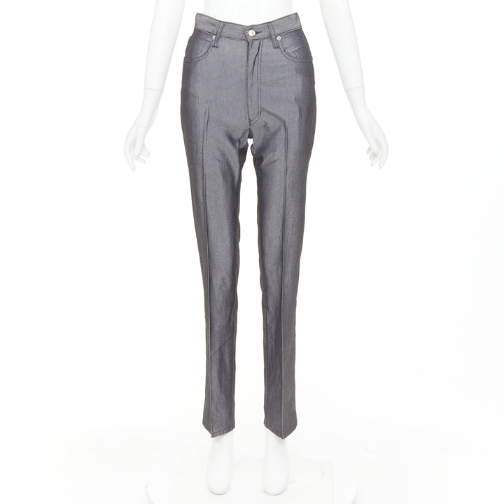 FENDI JEANS Vintage grey yellow logo tab pocket high waisted slim pants