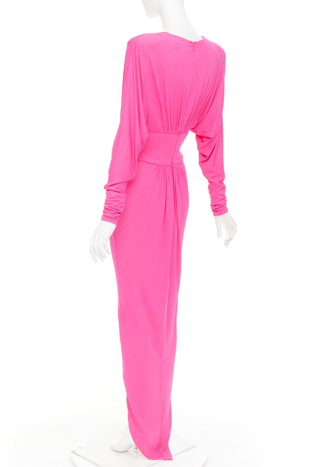 ALEXANDRE VAUTHIER pink viscose Power shoulder plunge drape dress FE36
