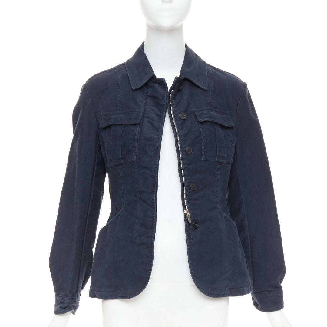 CHRISTIAN DIOR 2018 Runway navy washed cotton utility contour bar jacket FR36 S