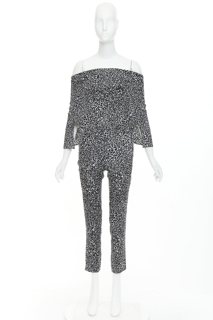 DEREK LAM 10 CROSBY black white silk blend geometric strapless jumpsuit US0 XS