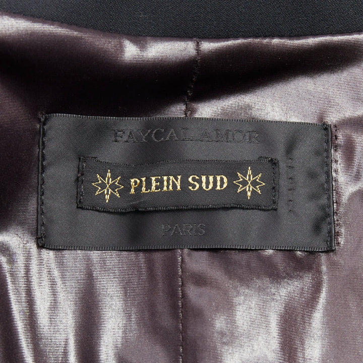 PLEIN SUD black soft leather peak collar geometric buttons blazer jacket