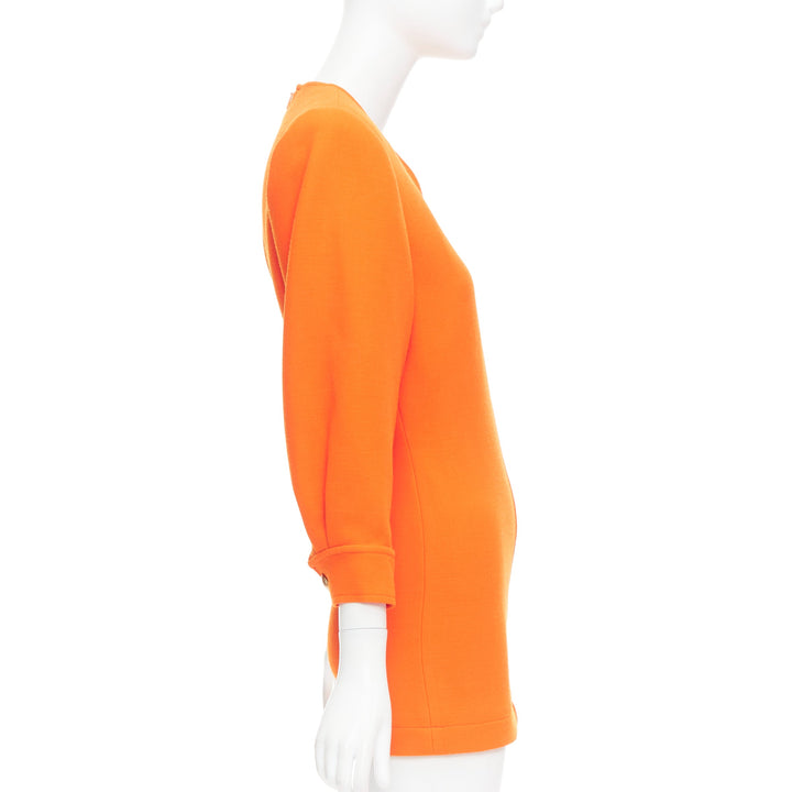 SAINT LAURENT 2022 Runway orange wool grain de poudre power mini dress FR34 XS