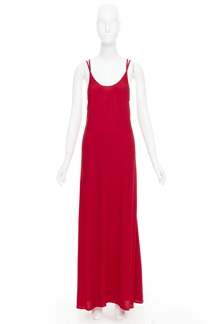REFORMATION Miguel cherry red viscose blend criss cross open back gown XS