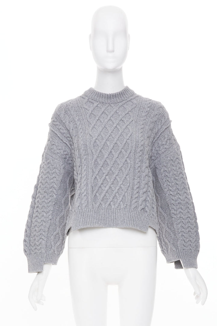 STELLA MCCARTNEY 2021 gray chunky cable organic cotton pullover top IT36 XXS