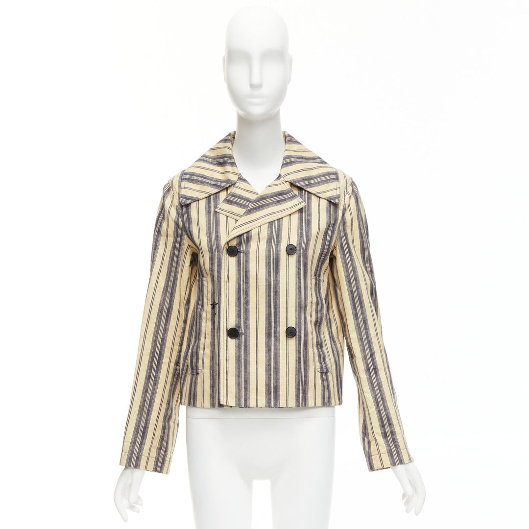 CHRISTIAN DIOR 2020 Runway beige striped linen double breasted blazer FR36 S