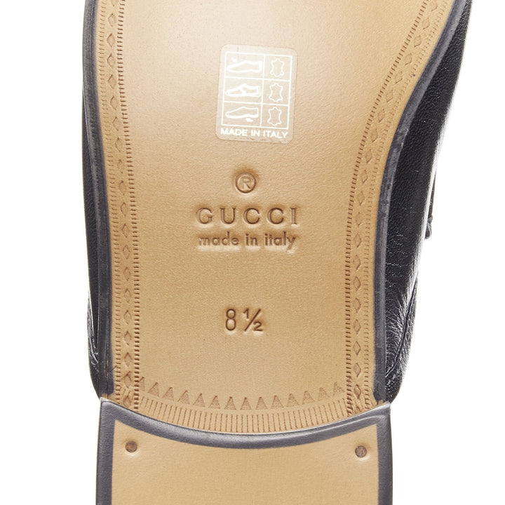 GUCCI Quentin Nero black leather gold Horsebit slip on loafer EU9.5 EU42.5