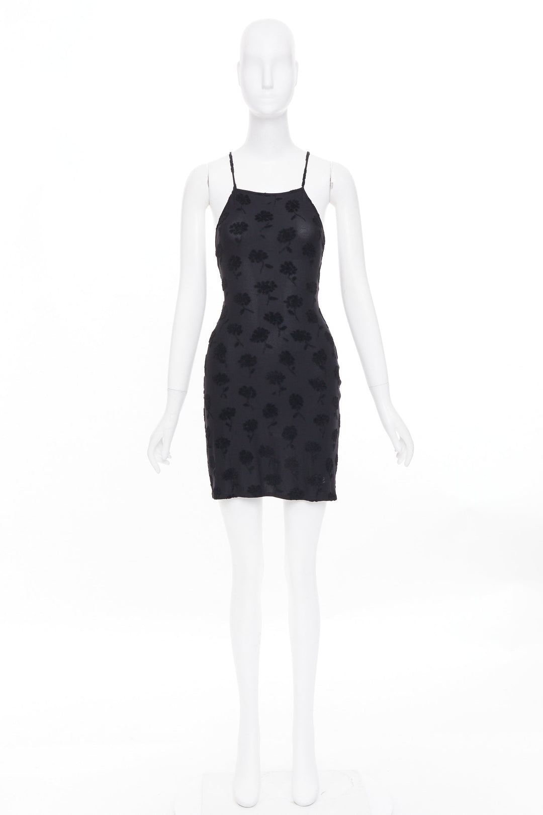 EMPORIO ARMANI Vintage black floral flock velvet jacquard slip dress IT38 XS