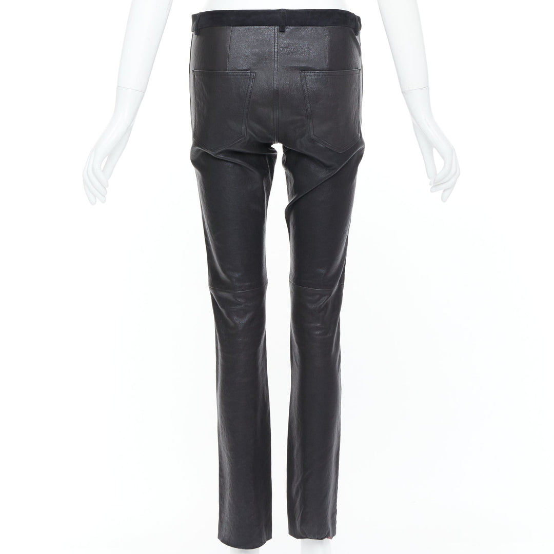 ISABEL MARANT black lambskin leather suede trim mid rise skinny pants FR36 S