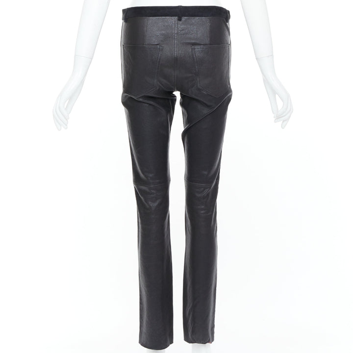 ISABEL MARANT black lambskin leather suede trim mid rise skinny pants FR36 S
