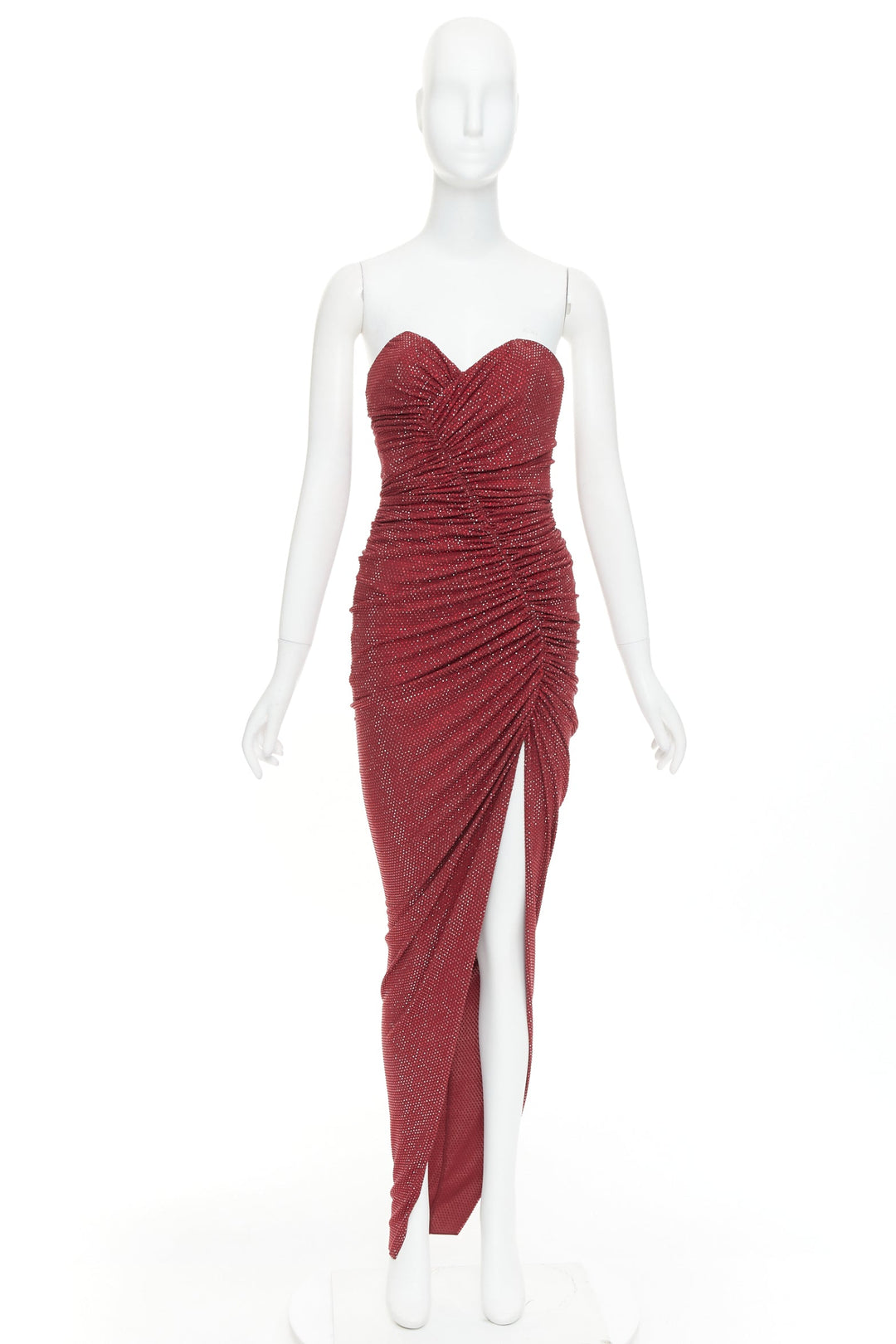 ALEXANDRE VAUTHIER Daring Red crystal strass sweetheart ruched slit gown dress