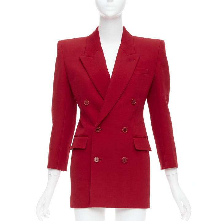 SAINT LAURENT 2022 Runway red wool power shoulder blazer jacket FR34 XS