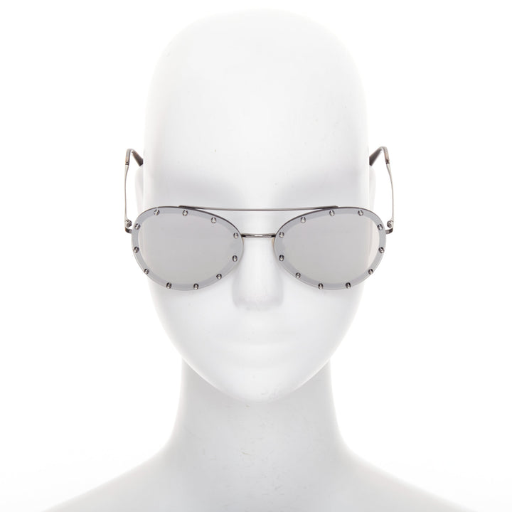VALENTINO VA2013 58cm crystal stud mirror silver pilot aviator sunglasses