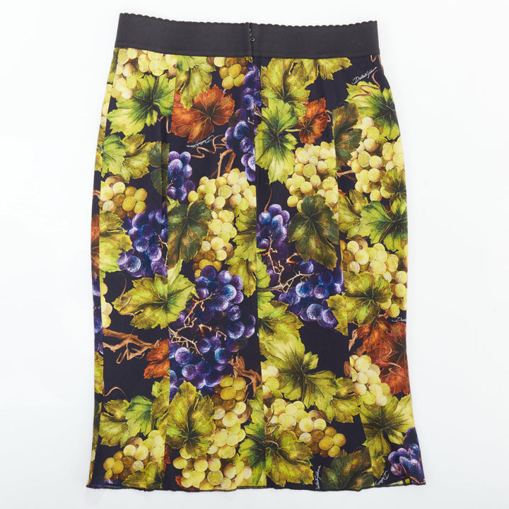 DOLCE GABBANA green floral purple grape elastic waist pencil skirt IT48 XXL