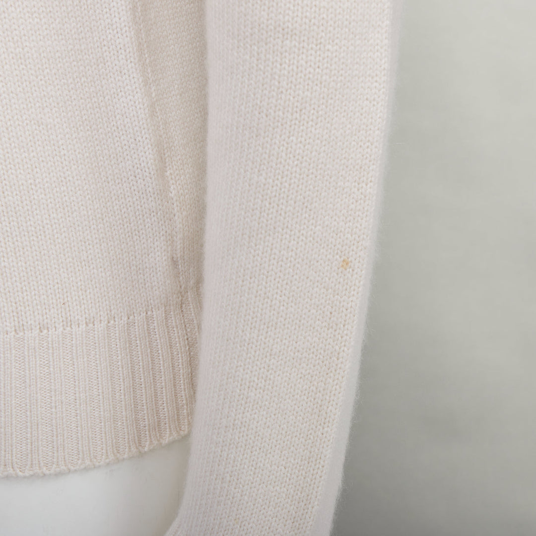 DOLCE GABBANA cream cashmere gold varsity badge v-neck sweater IT46 S