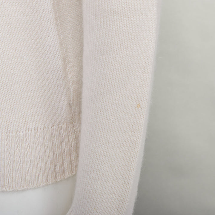 DOLCE GABBANA cream cashmere gold varsity badge v-neck sweater IT46 S
