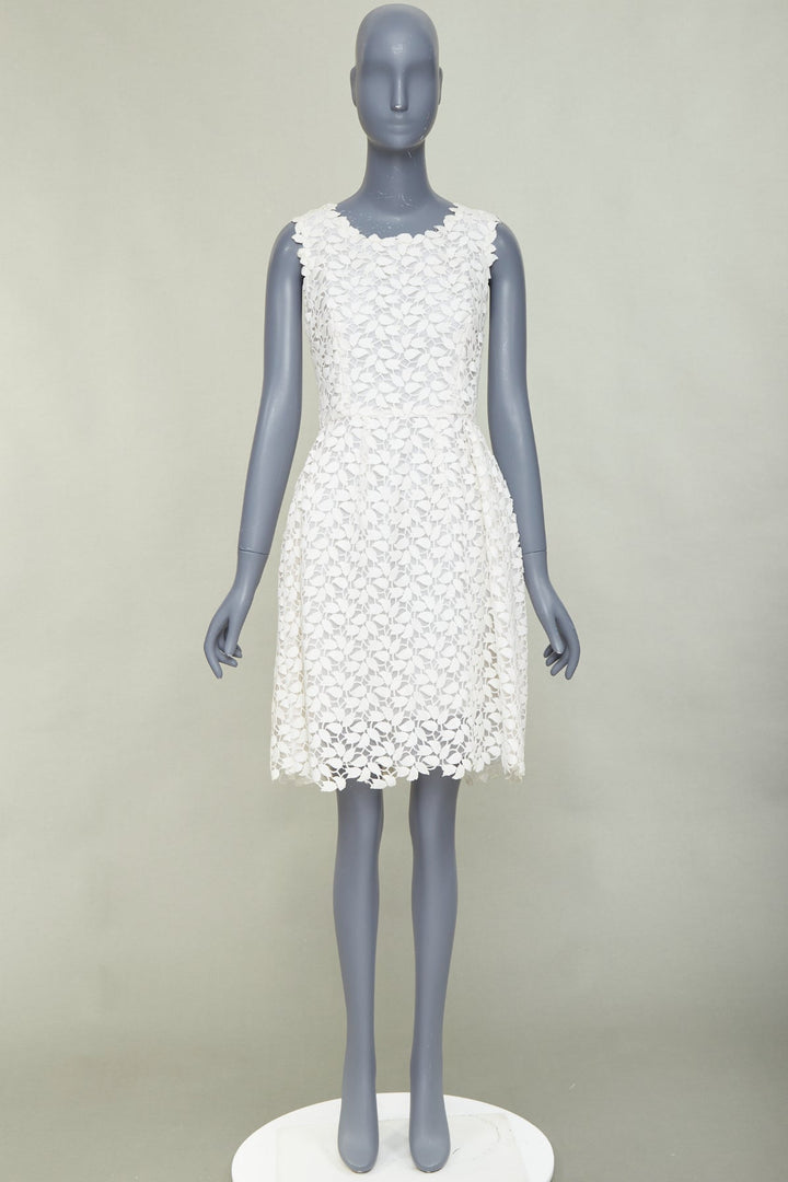 OSCAR DE LA RENTA Iso off white floral guipure leaf lace bridal dress US4 S