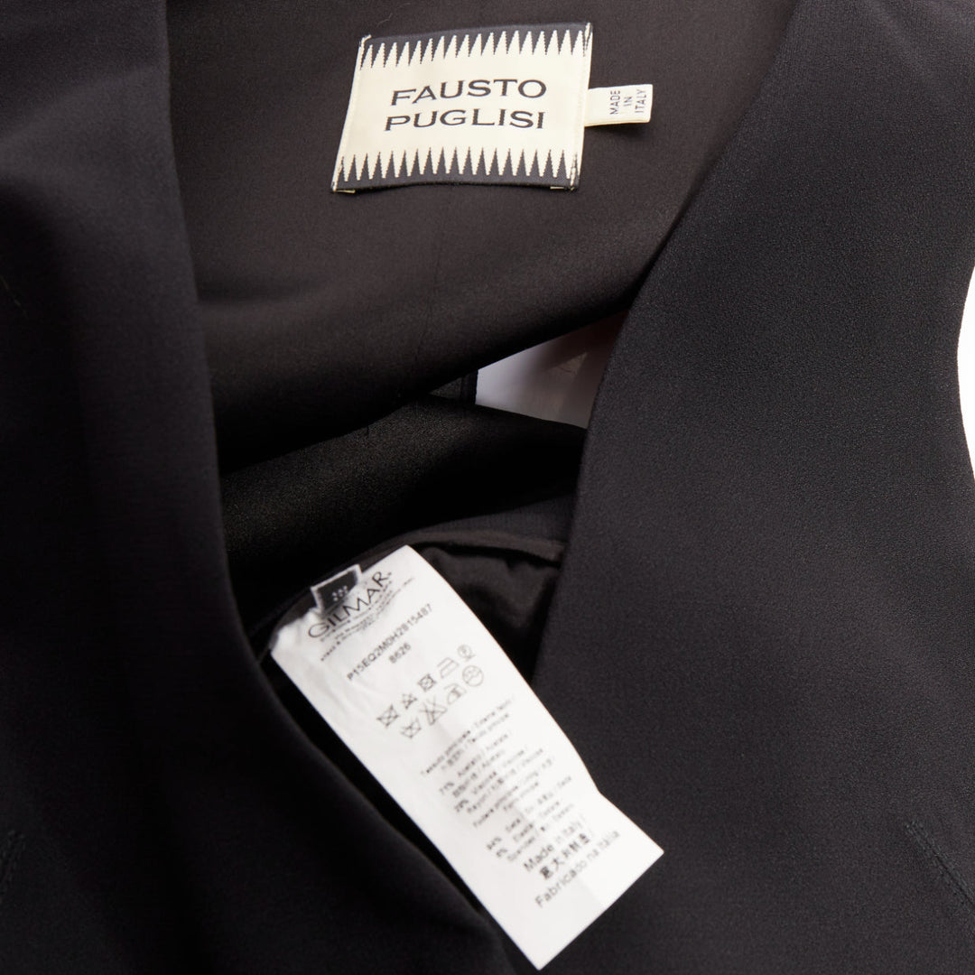 FAUSTO PUGLISI black crepe multi pleated cut out V neck mini dress IT38 XS