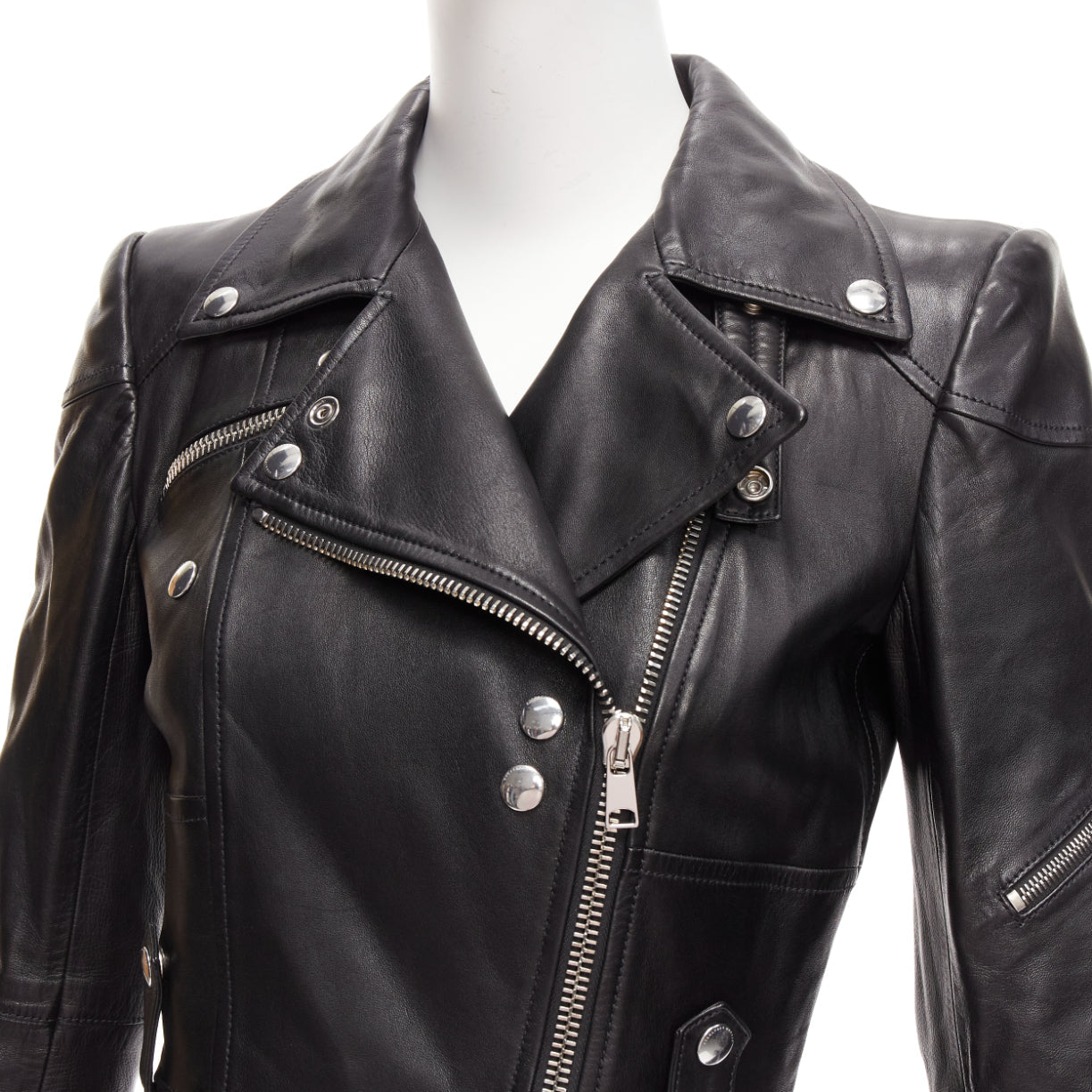 AlexanderMcQueen・ジャケット・38 Alexander McQueen Leather Peplum Biker Jacket Size 38 (US 2