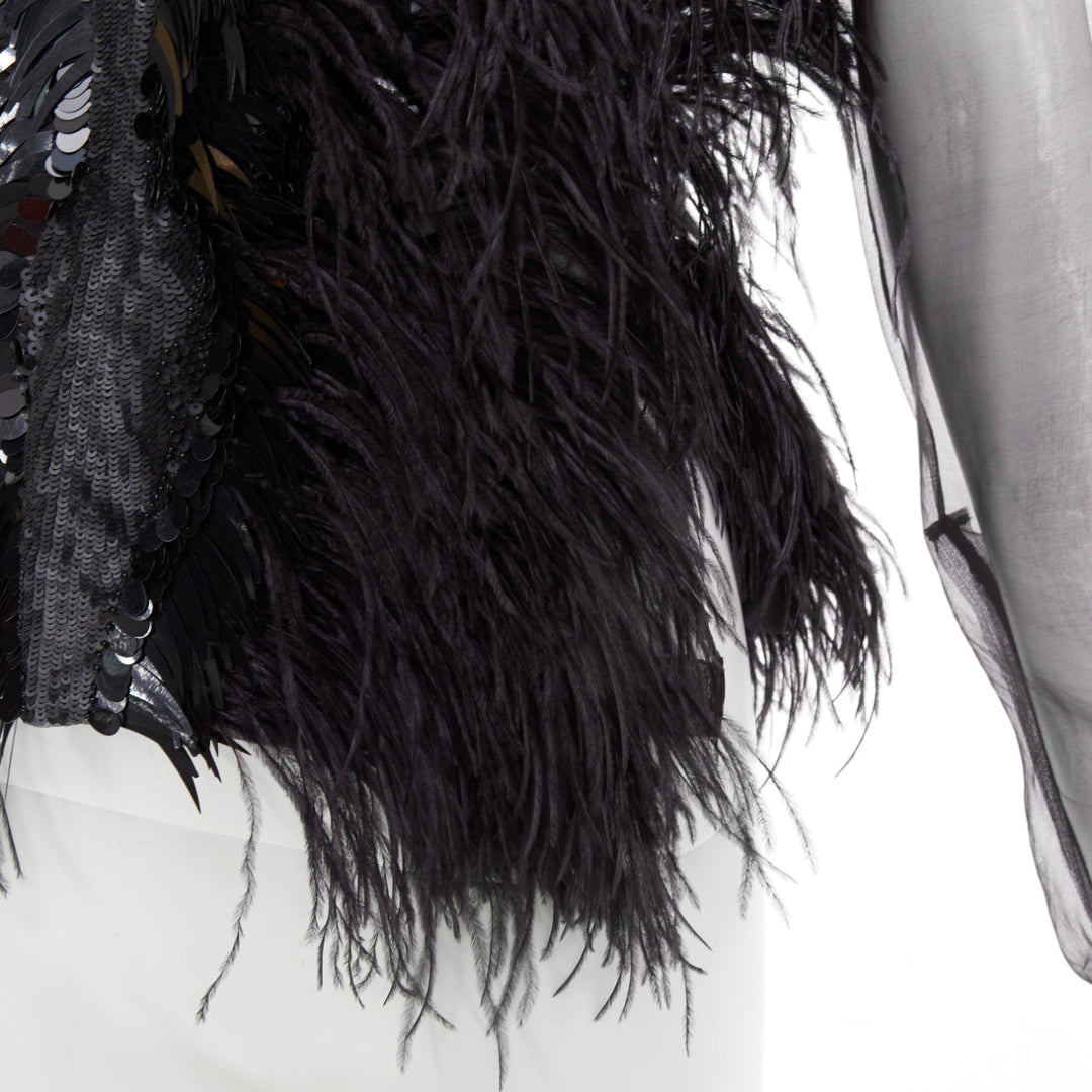 ALEXANDRE VAUTHIER COUTURE Lesage feather sequin pailette embellished sheer top