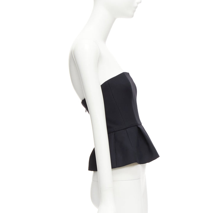 CHRISTIAN DIOR black wool silk minimal boned corset peplum bustier top FR34 XS