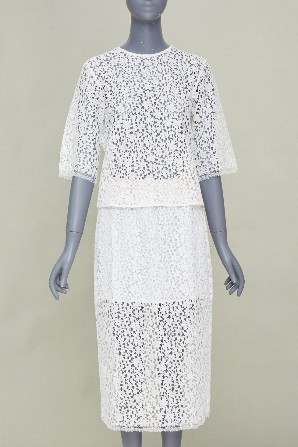 MARIA MCMANUS 2022 Organic Cotton Openwork Floral Lace elegant top skirt set XS