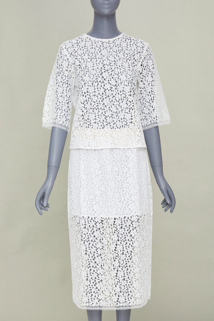 MARIA MCMANUS 2022 Organic Cotton Openwork Floral Lace elegant top skirt set XS
