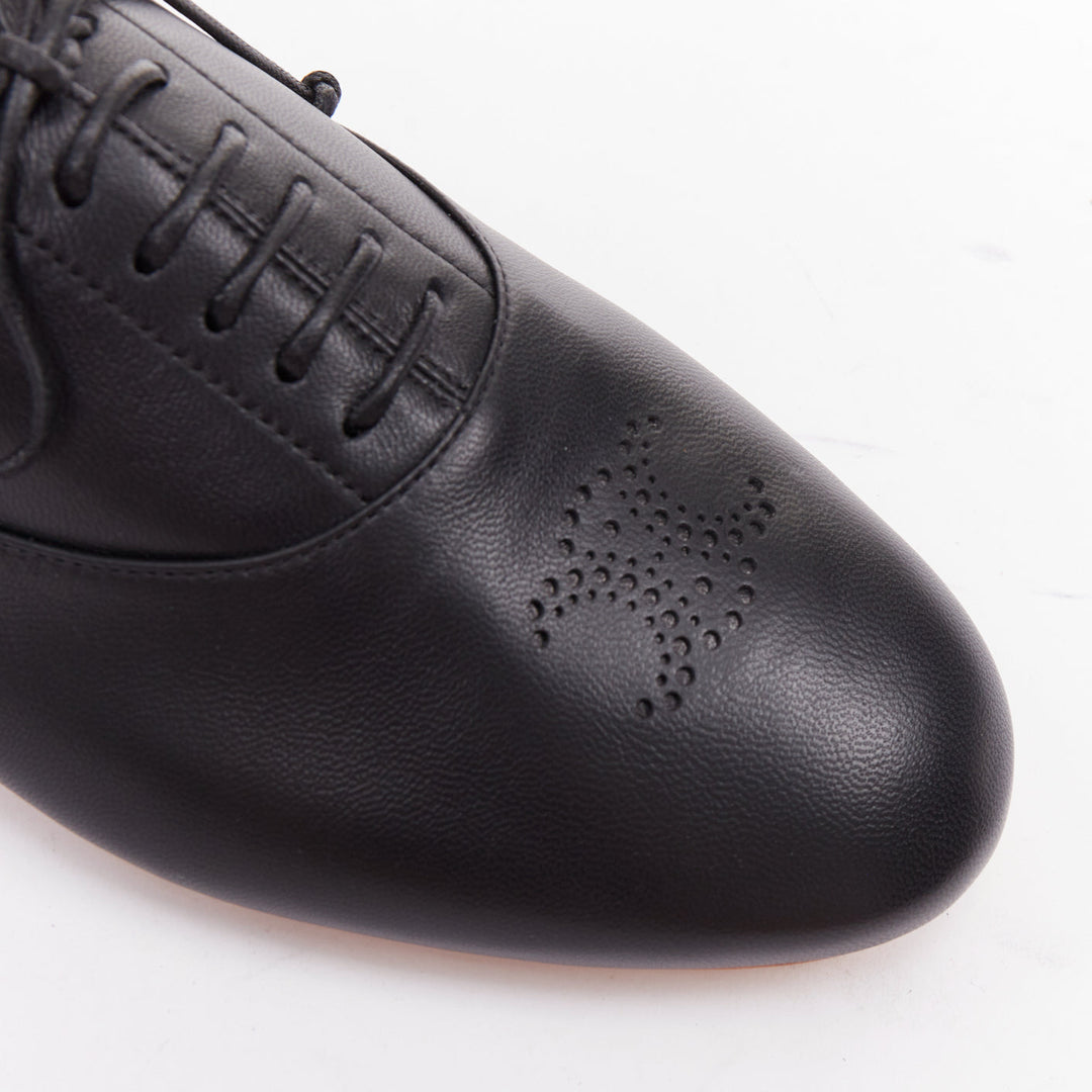 CELINE Lise Triomphe Richelieu black smooth perforated flat sole loafers EU39