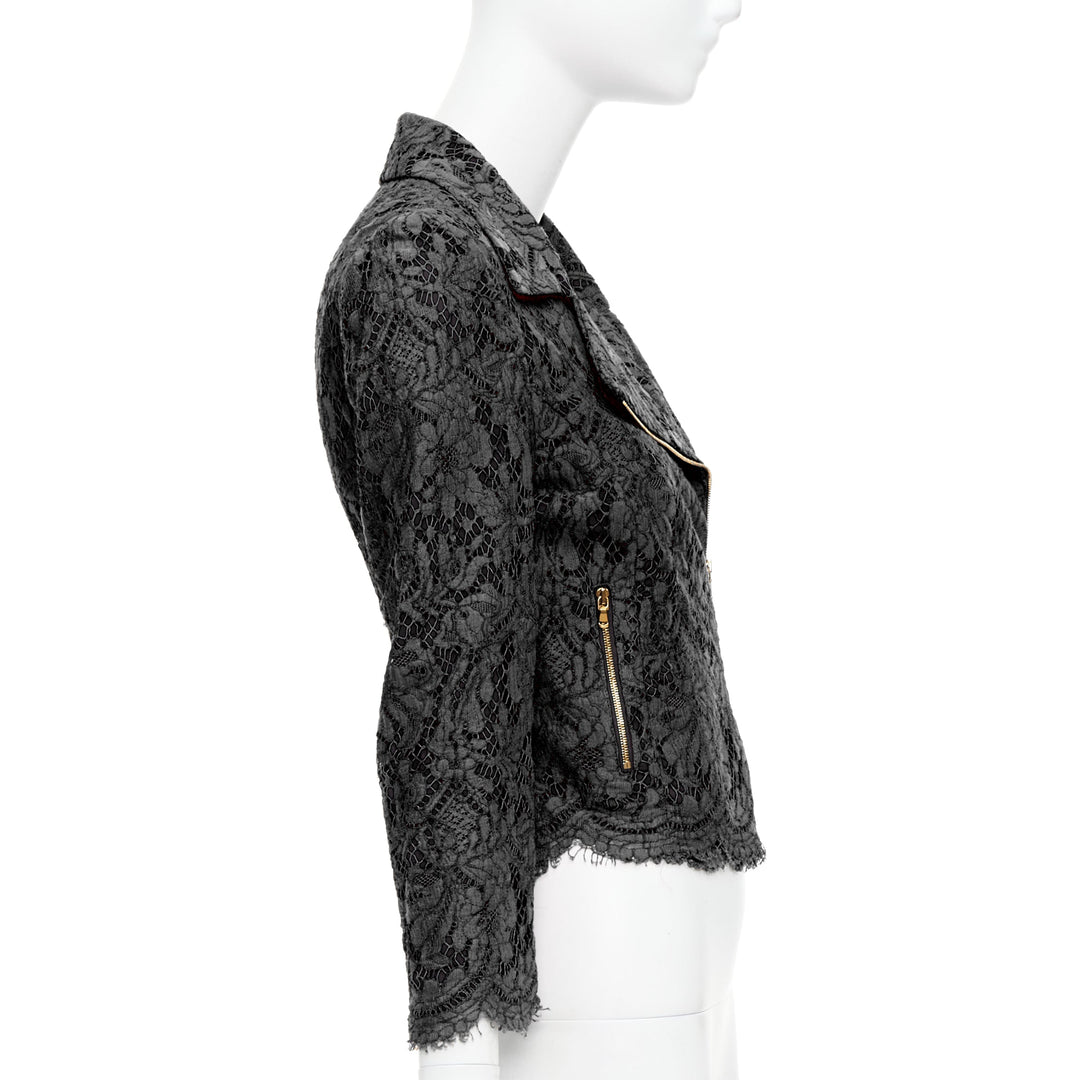 MSGM black cotton blend lace side zip cropped biker jacket IT40 S